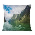 thumbnail image 1 of Designart Green Lake Sognefjord Norway - Landscape Printed Throw Pillow - 18x18, 1 of 1