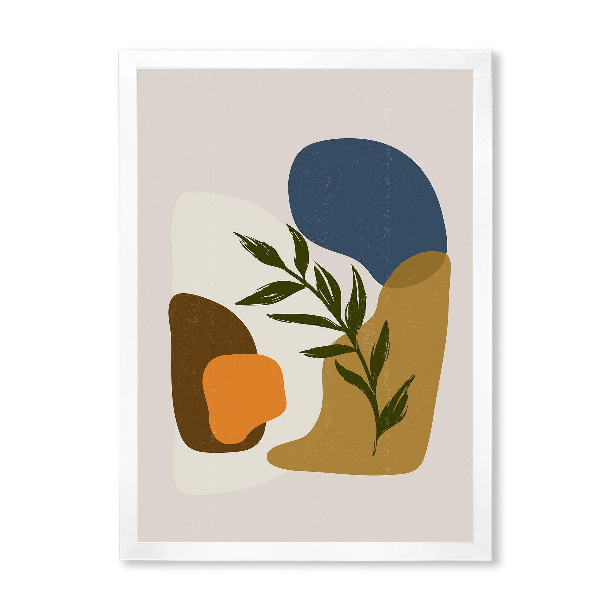 Designart 'Green Leaf With Botanical Minimalist Shapes' Modern Framed Art Print