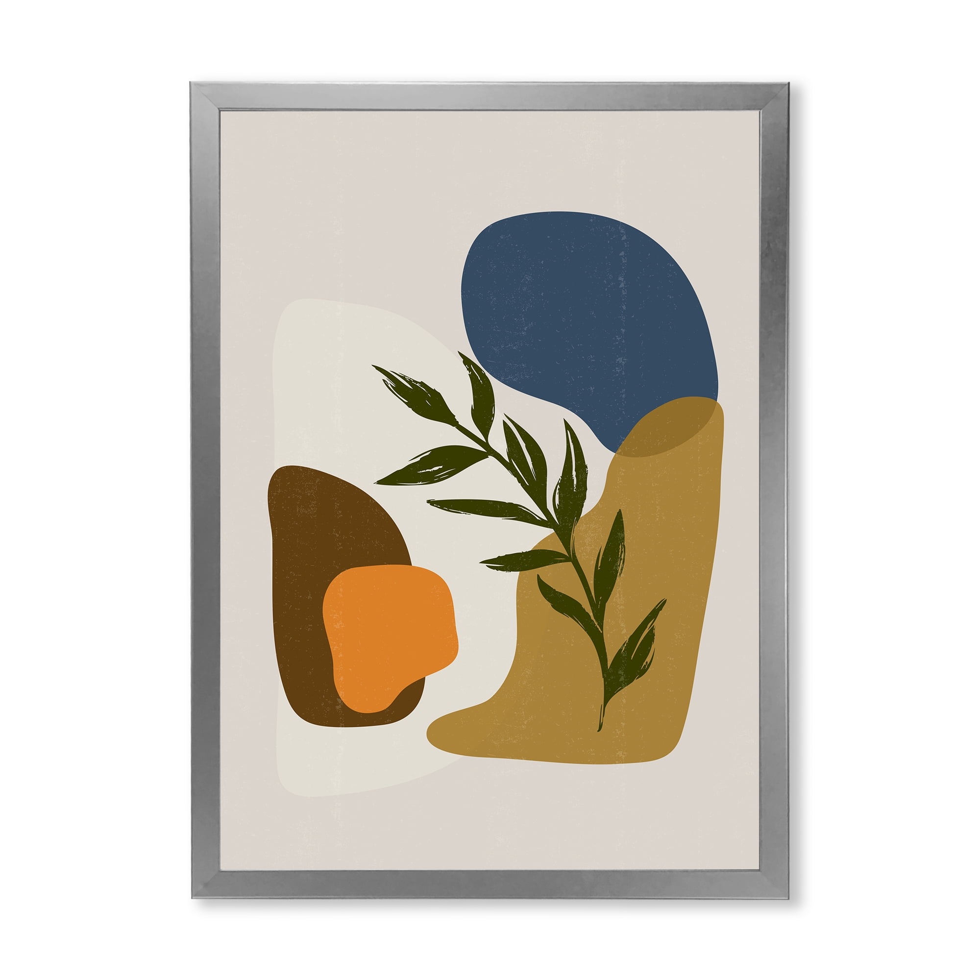 Designart 'Green Leaf With Botanical Minimalist Shapes' Modern Framed Art Print