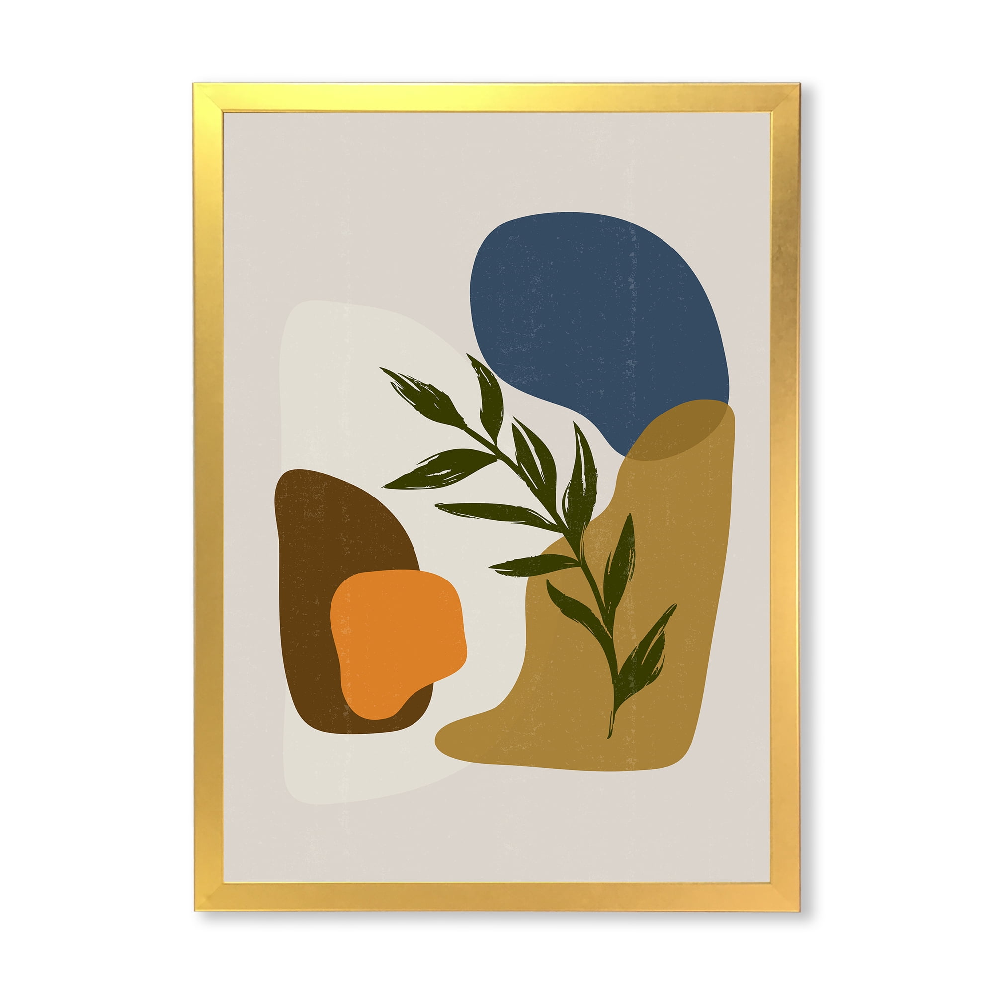 Designart 'Green Leaf With Botanical Minimalist Shapes' Modern Framed Art Print