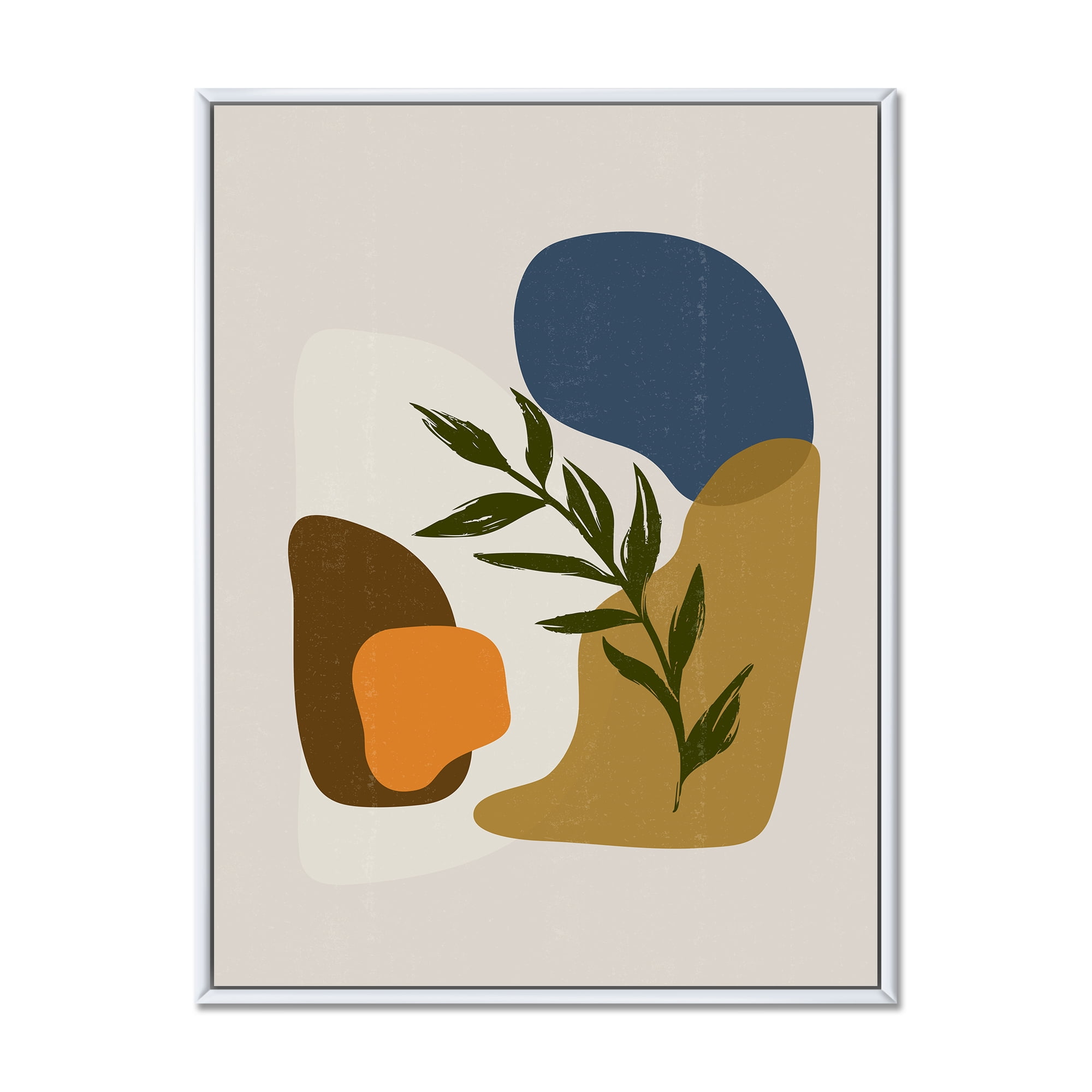 Designart 'Green Leaf With Botanical Minimalist Shapes' Modern Framed Canvas Wall Art Print