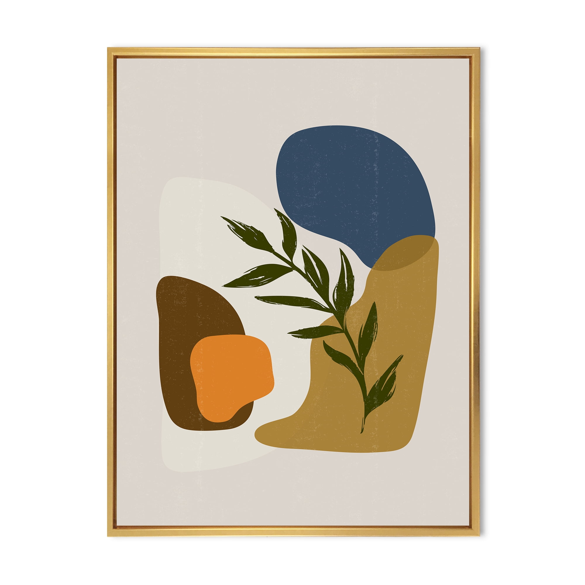 Designart 'Green Leaf With Botanical Minimalist Shapes' Modern Framed Canvas Wall Art Print