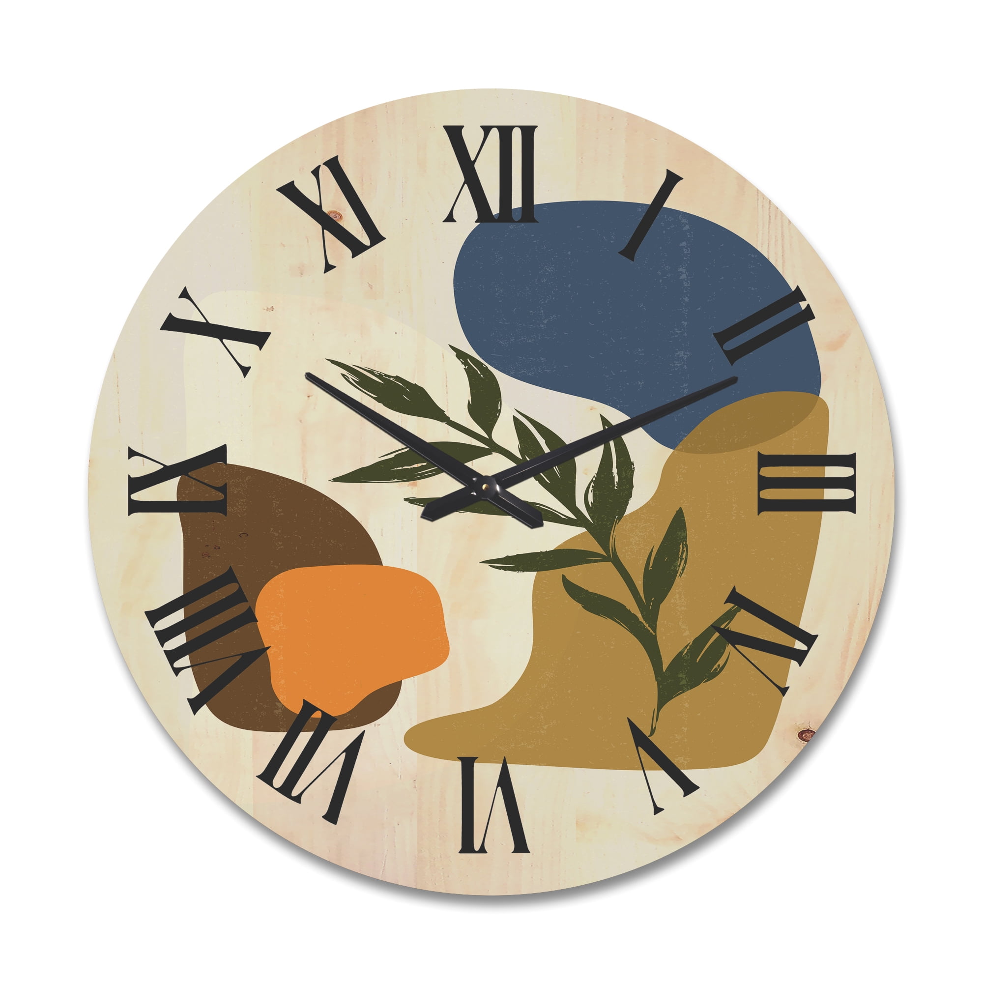 Designart 'Green Leaf With Botanical Minimalist Shapes' Modern Wood Wall Clock