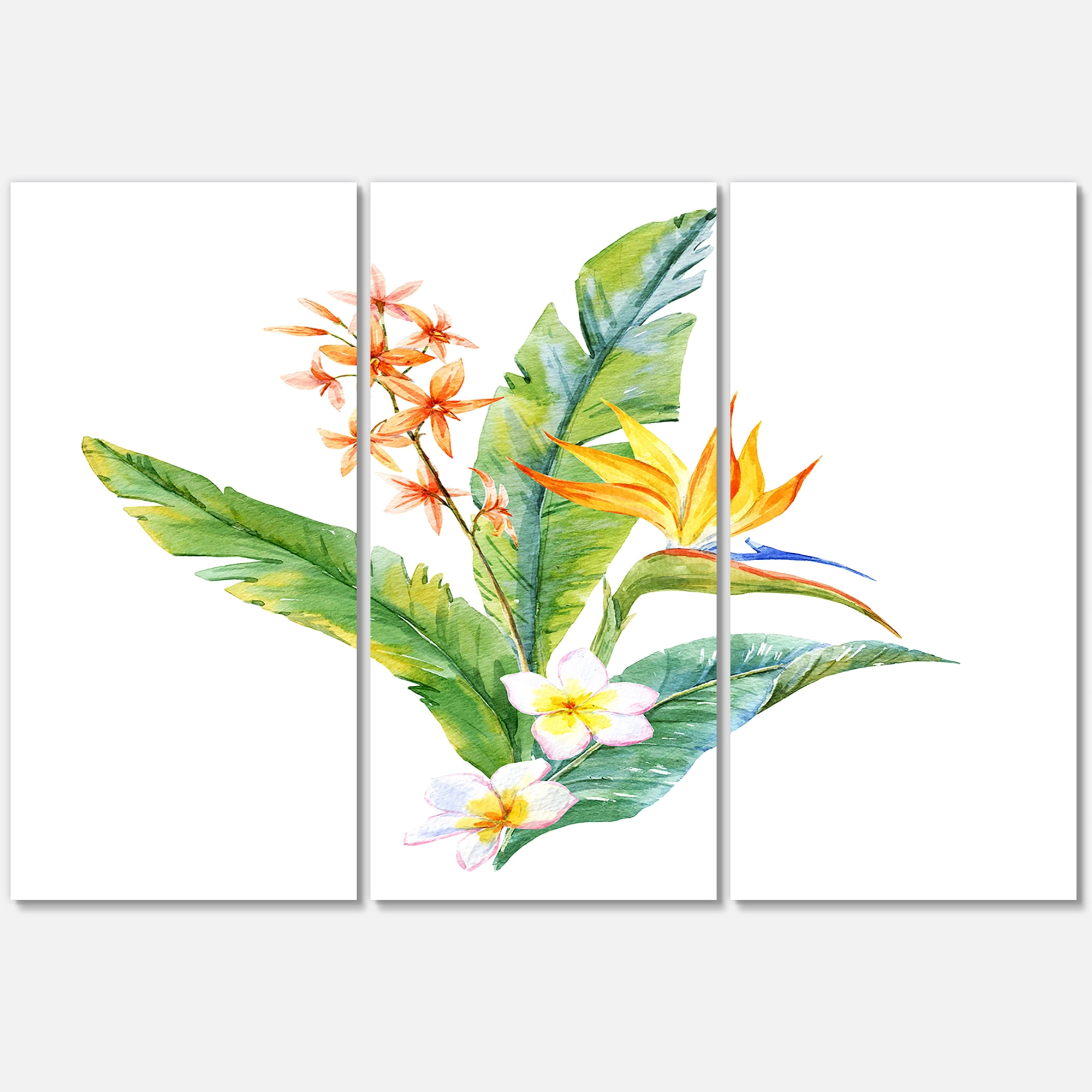 Designart ' Green Leaves With Tropical Yellow Flowers I ' Traditional Canvas Wall Art Print