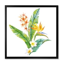 Designart 'Green Leaves With Tropical Yellow Flowers I' Traditional Framed Art Print