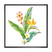 Designart 'Green Leaves With Tropical Yellow Flowers I' Traditional Framed Canvas Wall Art Print