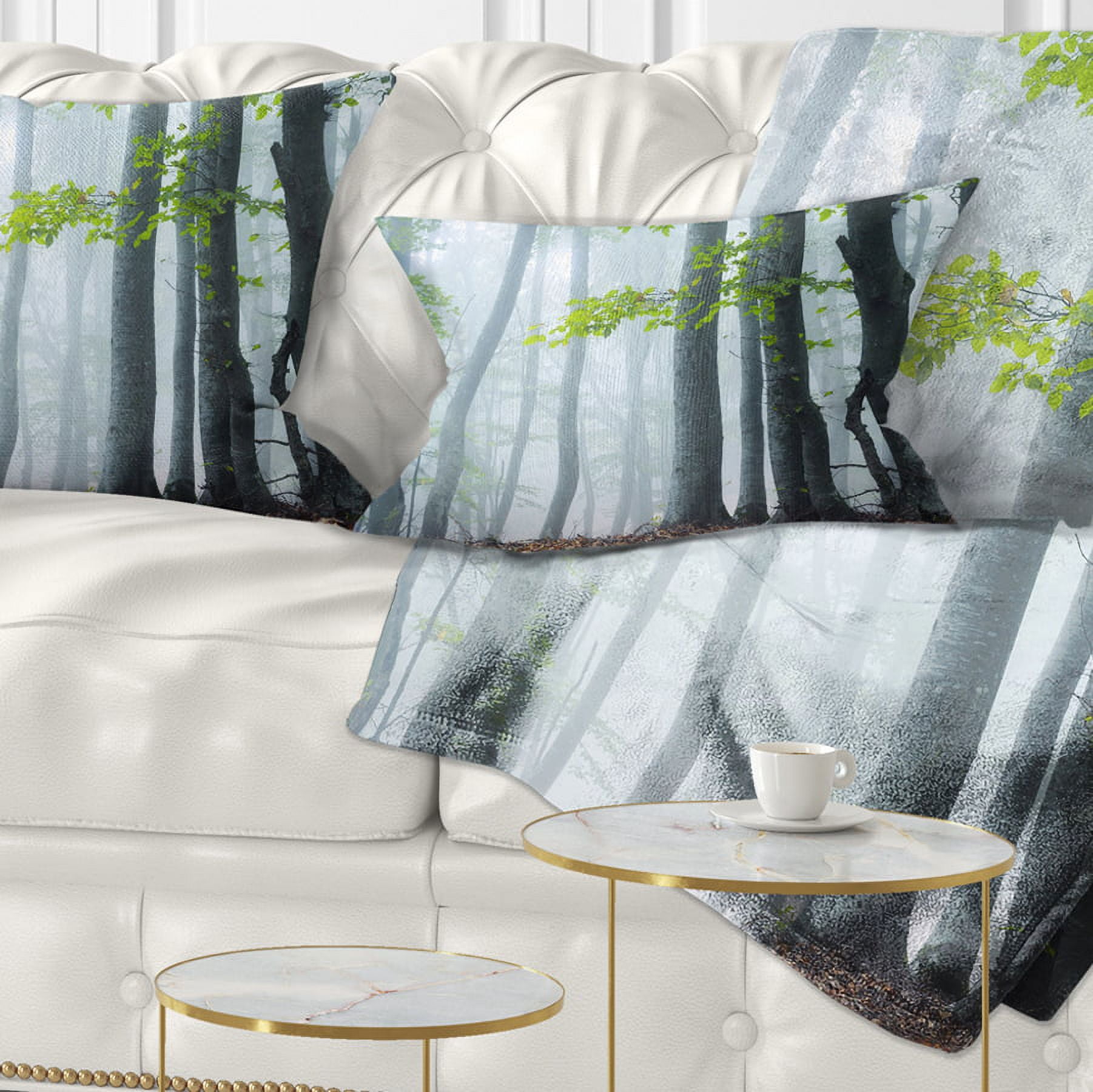 Designart Green Leaves in Old Forest - Landscape Photography Throw Pillow - 12x20