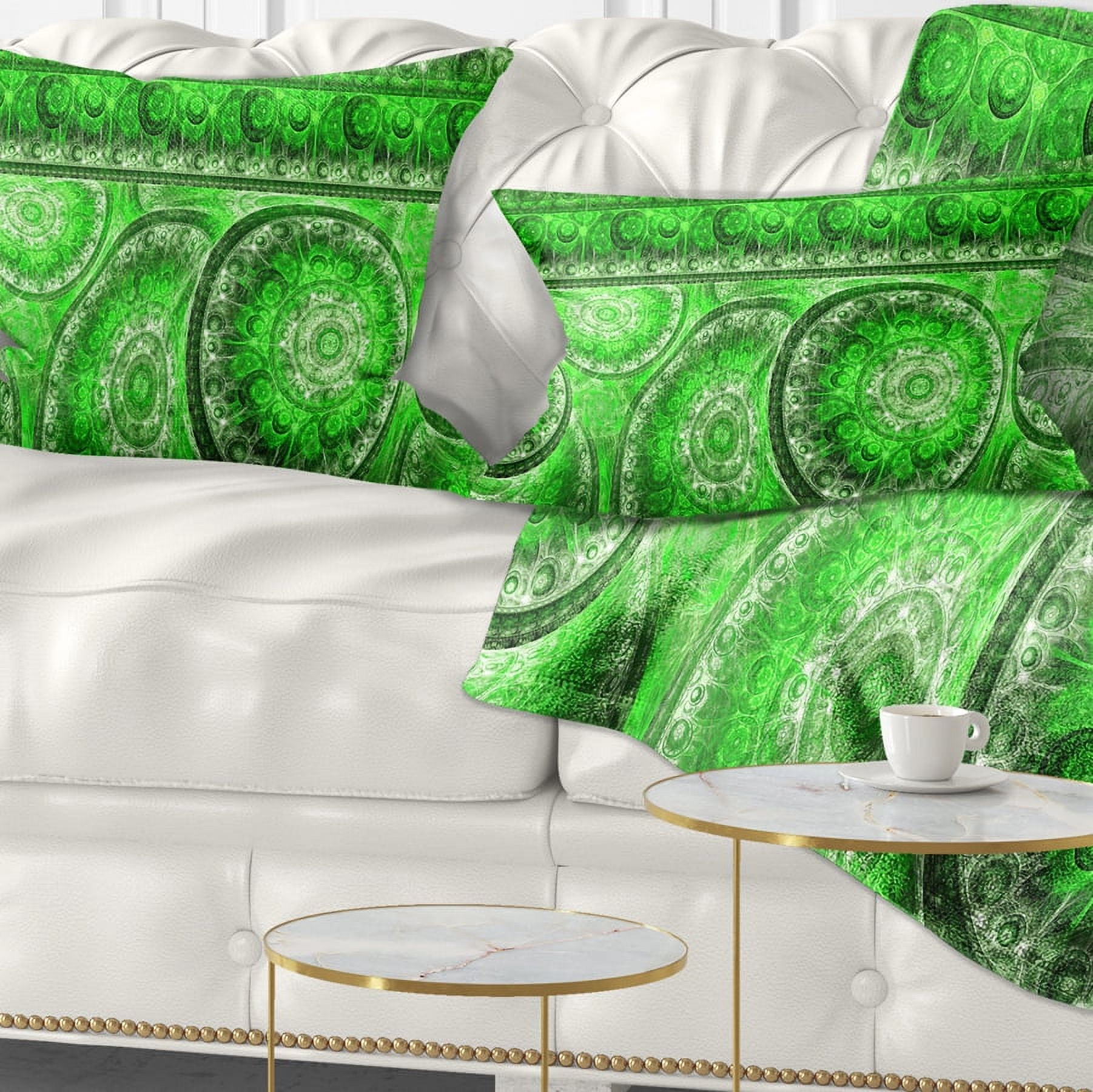 Designart Green Living Cells Fractal Design - Abstract Throw Pillow - 12x20