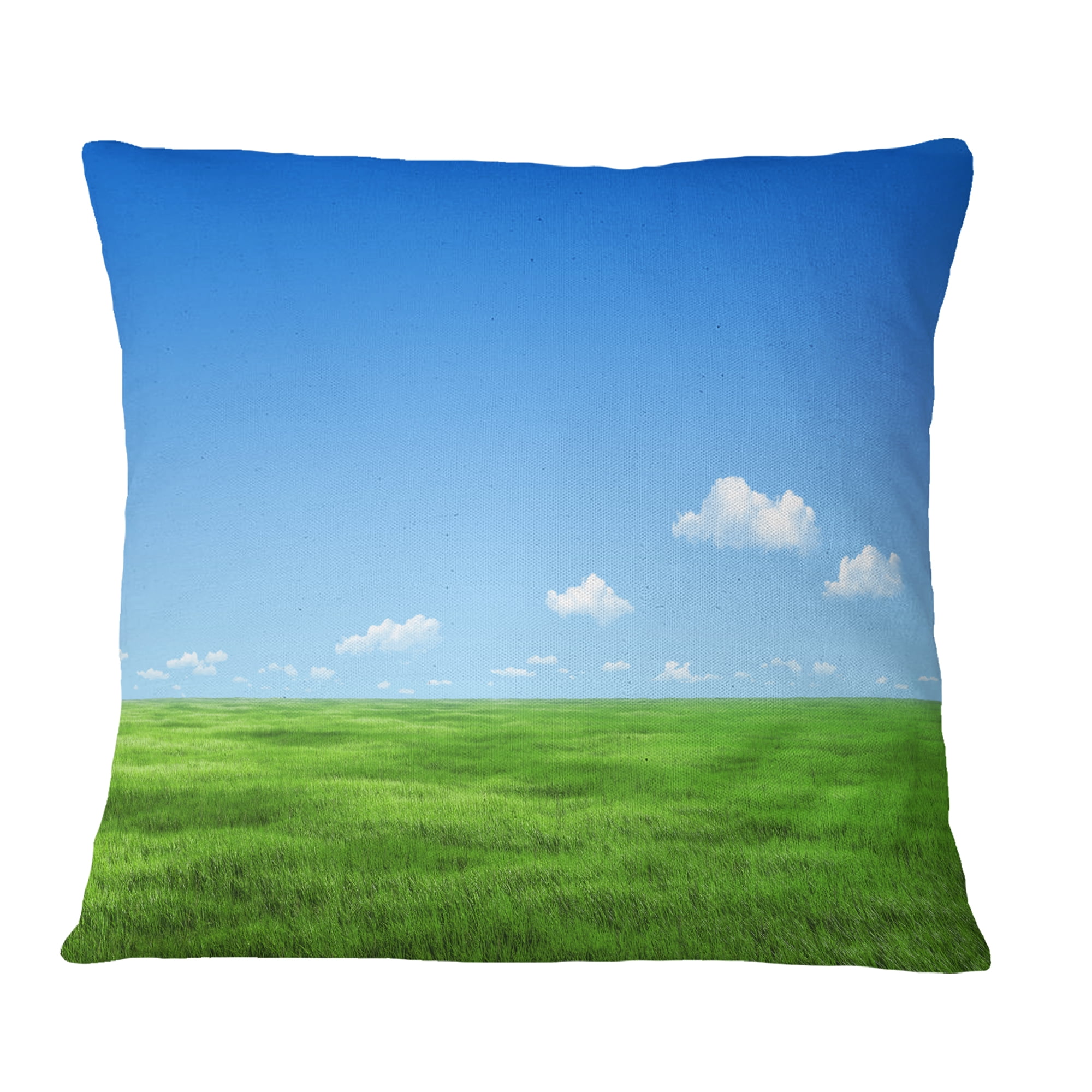 Designart Green Meadow and Blue Sky - Landscape Printed Throw Pillow - 18x18
