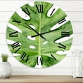 thumbnail image 1 of Designart 'Green Monstera Leaf Tropical Palm Botanical Detail' Tropical Wall Clock, 1 of 5