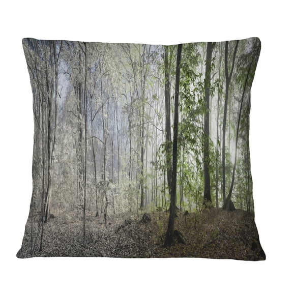 Designart Green Morning in Forest Panorama - Landscape Printed Throw Pillow - 18x18