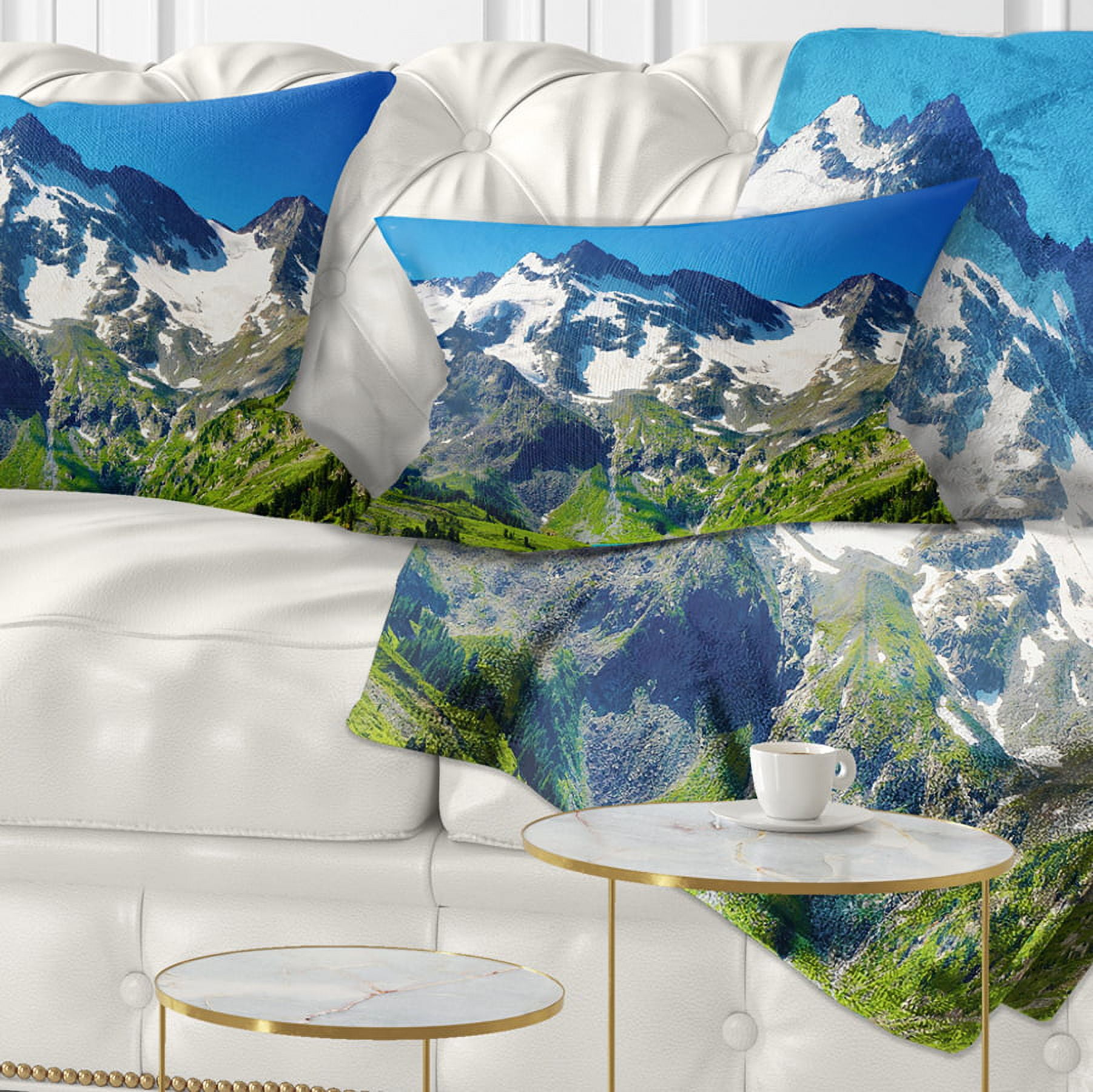 Designart Green Mountain Lake - Photography Throw Pillow - 12x20