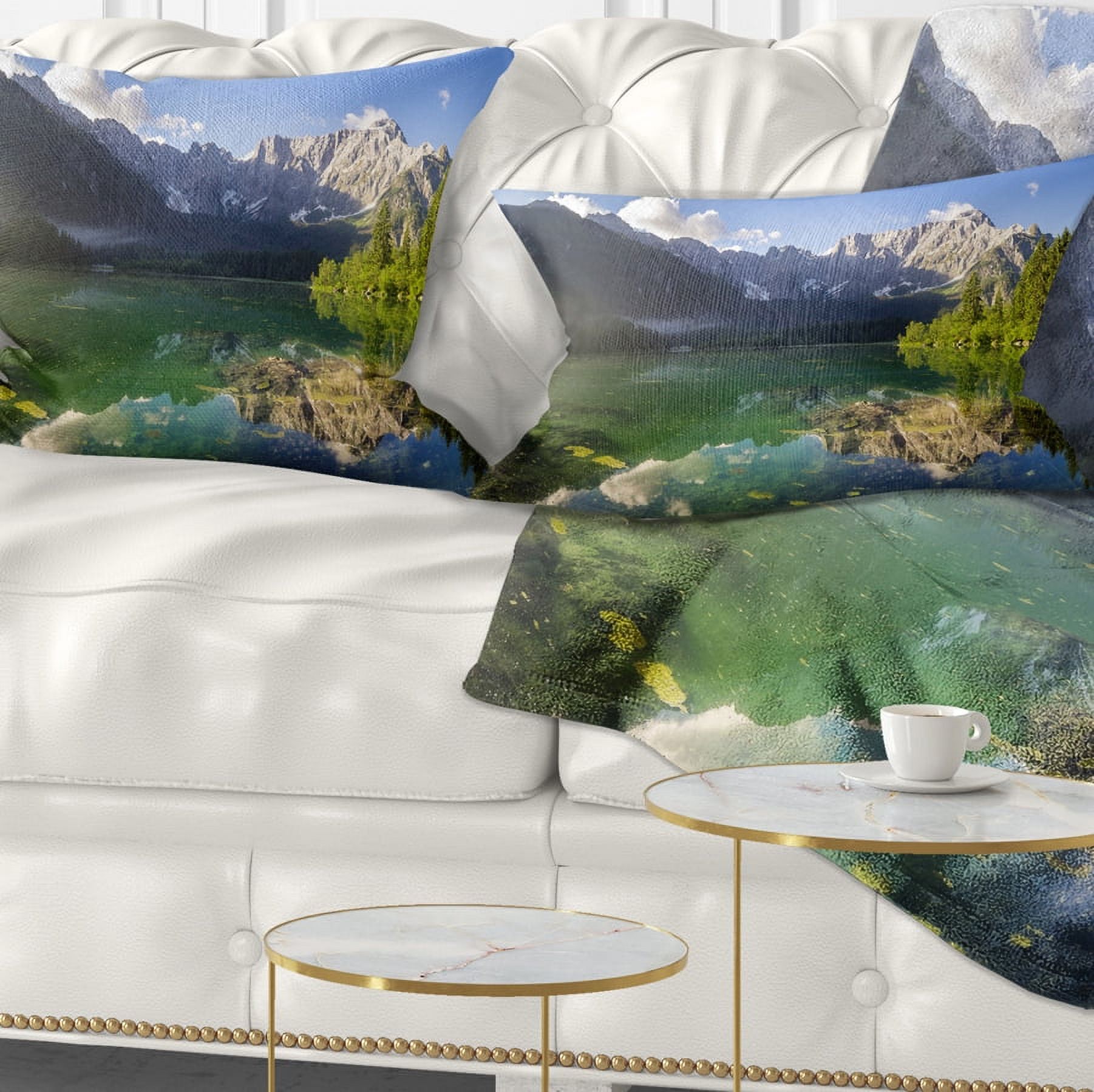 Designart Green Mountain Lake in the Alps - Landscape Printed Throw Pillow - 12x20