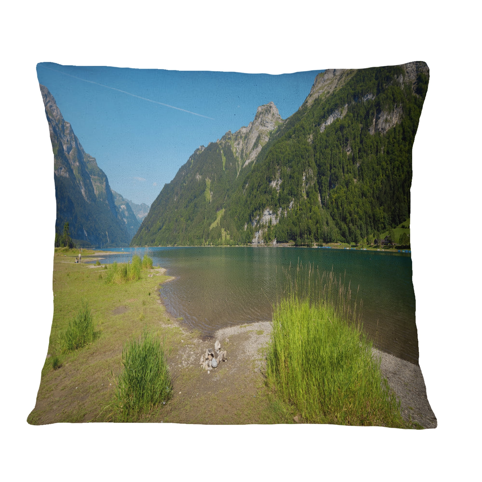 Designart Green Mountain Landscape View - Landscape Printed Throw Pillow - 18x18