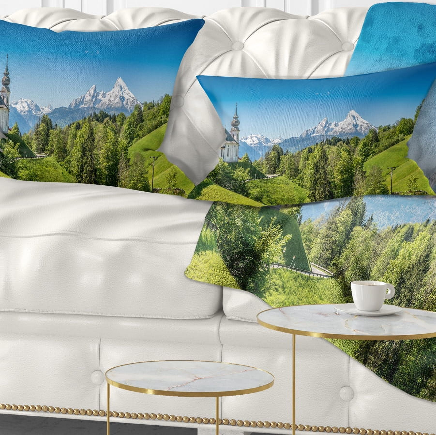 Designart Green Mountain View of Bavarian Alps - Landscape Printed Throw Pillow - 12x20