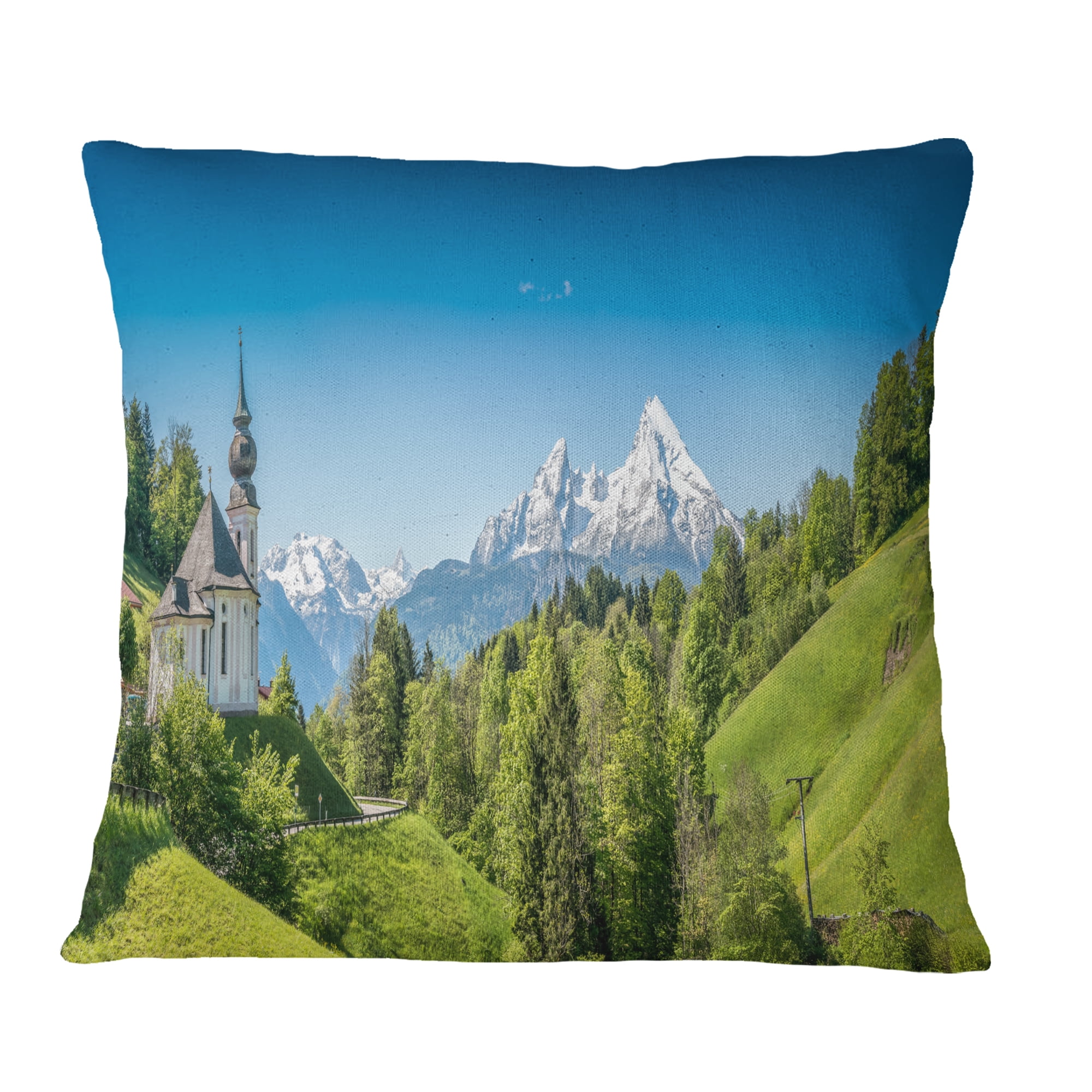 Designart Green Mountain View of Bavarian Alps - Landscape Printed Throw Pillow - 18x18