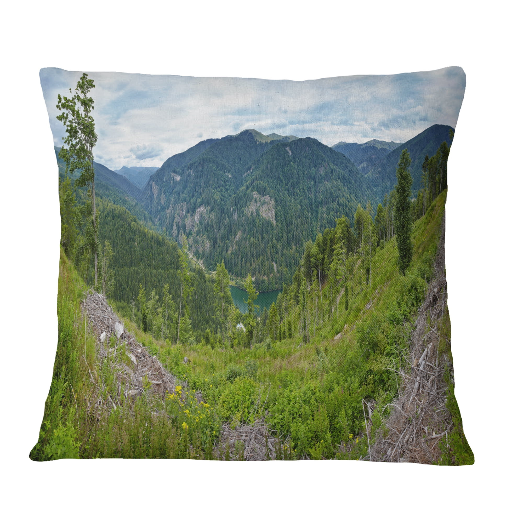 Designart Green Mountains Panorama - Landscape Printed Throw Pillow - 16x16