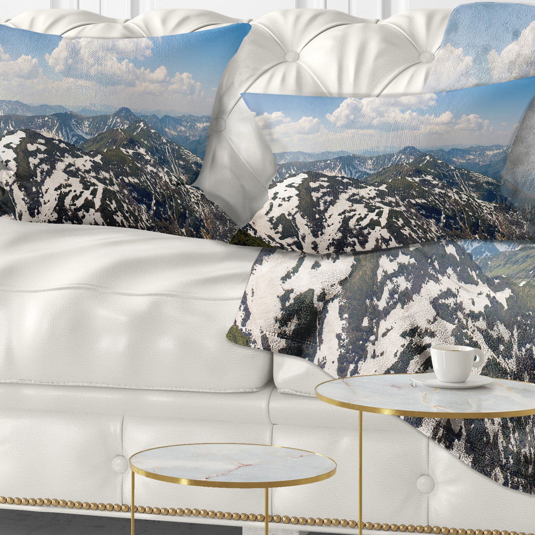 Designart Green Mountains in Spring Panorama - Landscape Printed Throw Pillow - 12x20