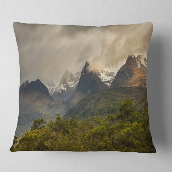 Designart Green Mountains under Stormy Clouds - Landscape Printed Throw Pillow - 16x16