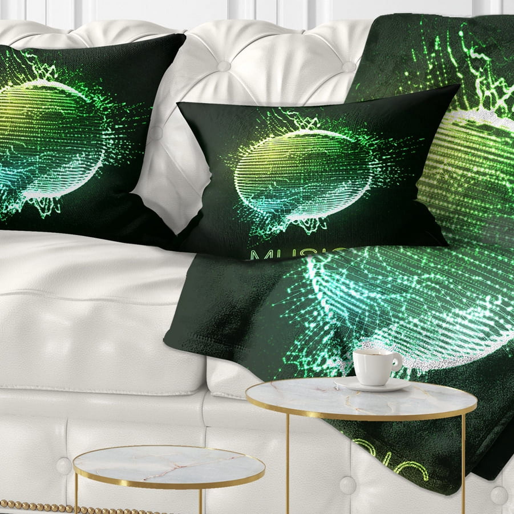 Designart Green Music Neon Sign - Abstract Throw Pillow - 12x20