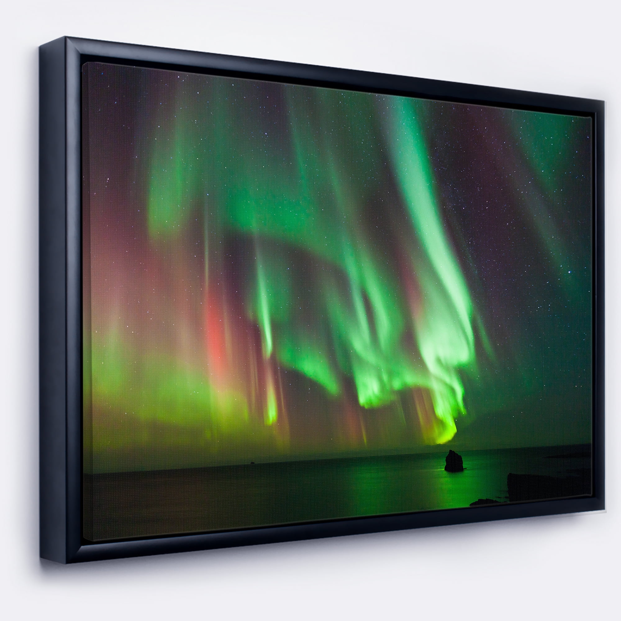 Designart ' Green Northern Lights Aurora ' Large Abstract Framed Canvas Wall Art