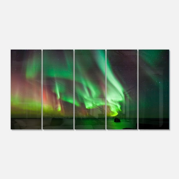 Designart 'Green Northern Lights Aurora ' Multipanel Large Abstract Metal Wall Art