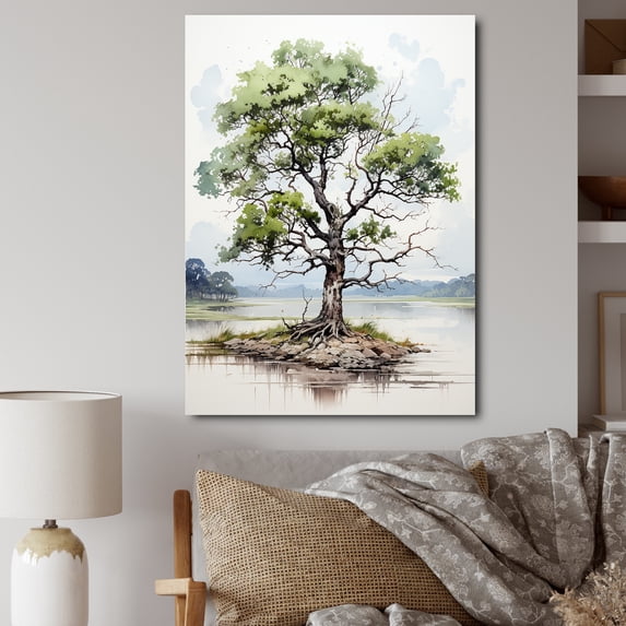 Designart "Green Oak Tree silence" Floral & Botanical Canvas Art Print