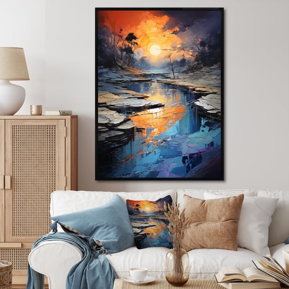 Designart "Green Orange Bold Abstract Flow composition II" Abstract Collages Floater Framed Wall Art Print