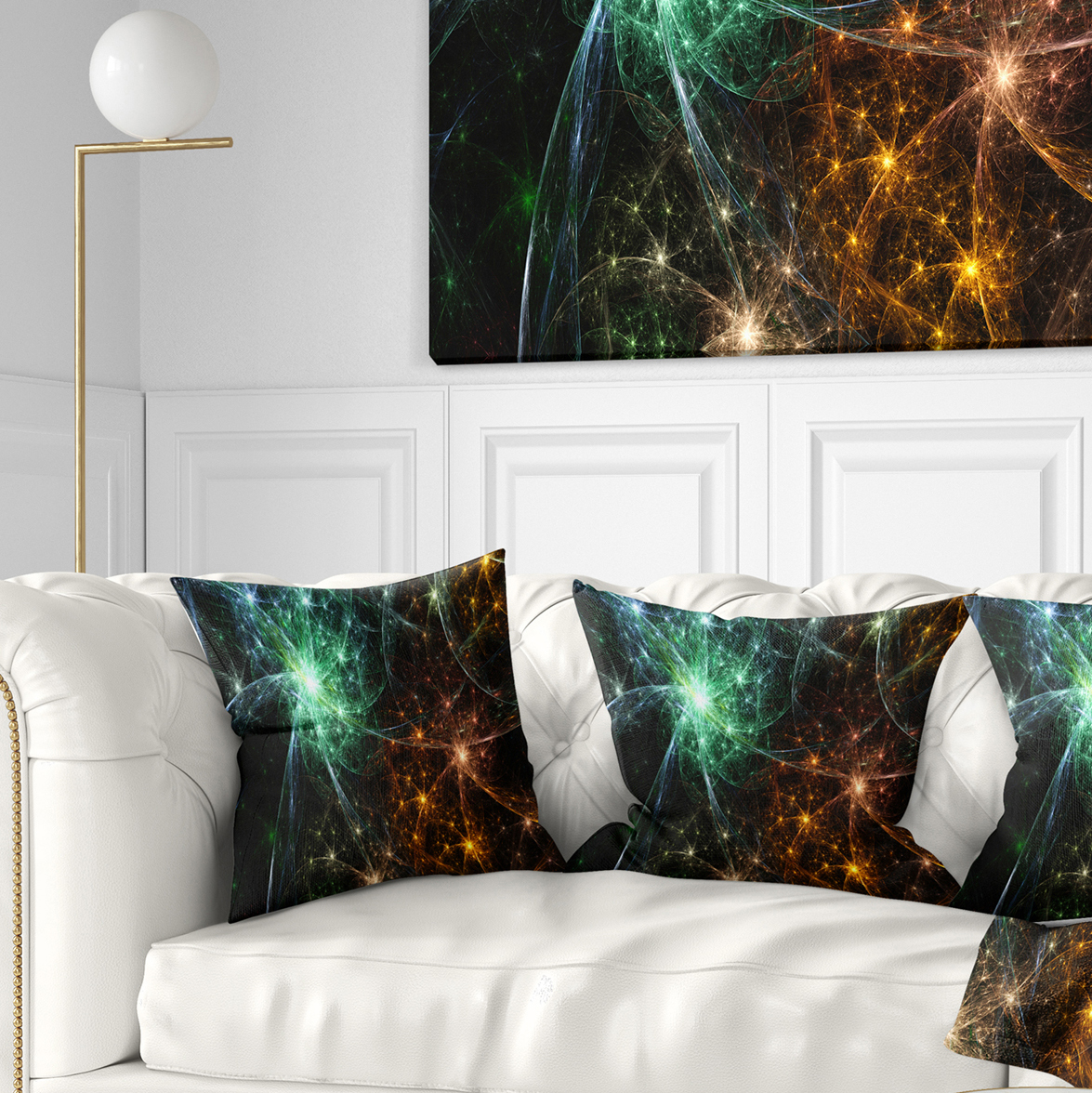 Designart Green Orange Colorful Fireworks - Abstract Throw Pillow - 16x16