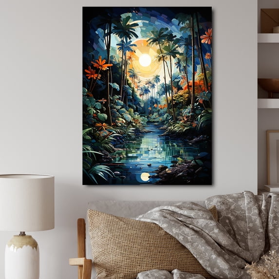 Designart "Green Palm Trees Painting III" Floral Canvas Print