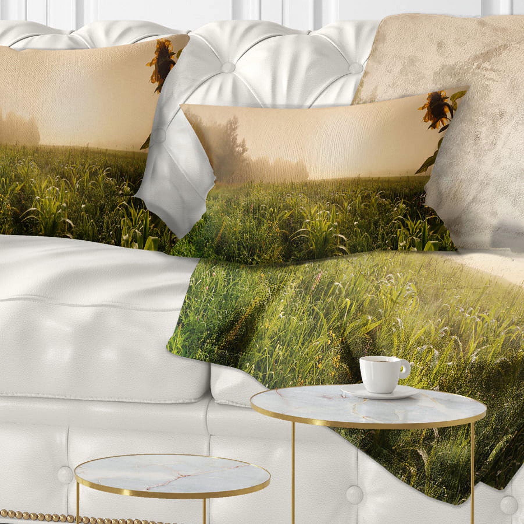 Designart Green Panoramic Landscape - Photography Throw Pillow - 12x20