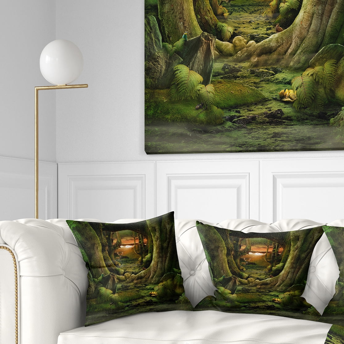 Designart Green Paradise Tunnel - Modern Landscape Printed Throw Pillow - 16x16