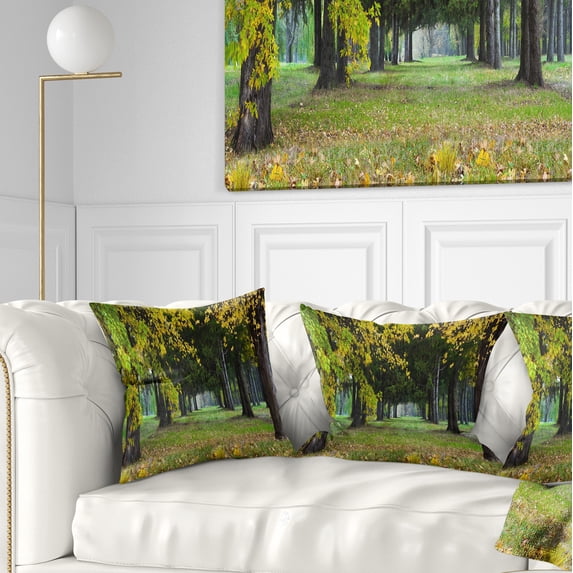 Designart Green Park in Autumn - Landscape Photography Throw Pillow - 16x16