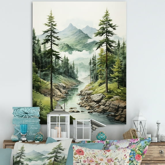 Designart "Green Pine Tree magic Guardians I" Floral Canvas Print