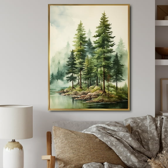 Designart "Green Pine Tree magic Guardians III" Floral Floater Framed Wall Art Print