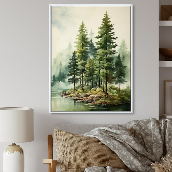 Designart "Green Pine Tree magic Guardians III" Floral Floater Framed Wall Art Print