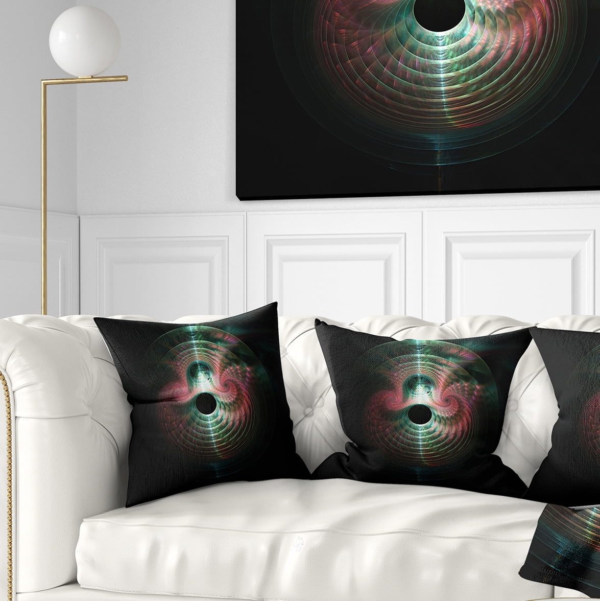 Designart Green Pink Magical Lights - Abstract Throw Pillow - 18x18