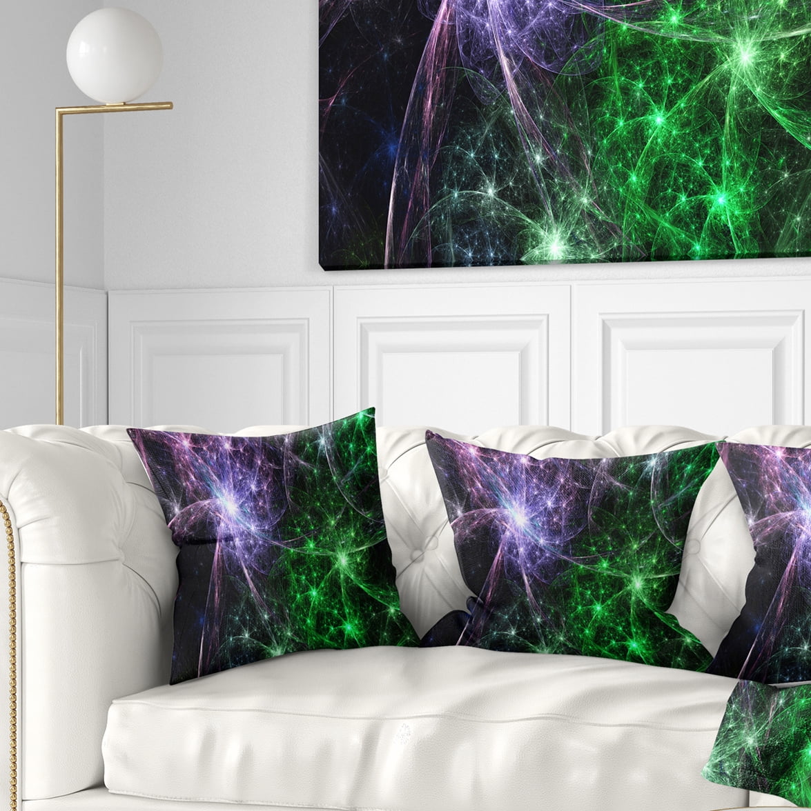 Designart Green Purple Colorful Fireworks - Abstract Throw Pillow - 18x18