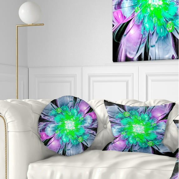 Designart Green Purple Fractal Flower Petals Close up - Floral Throw Pillow - 12x20