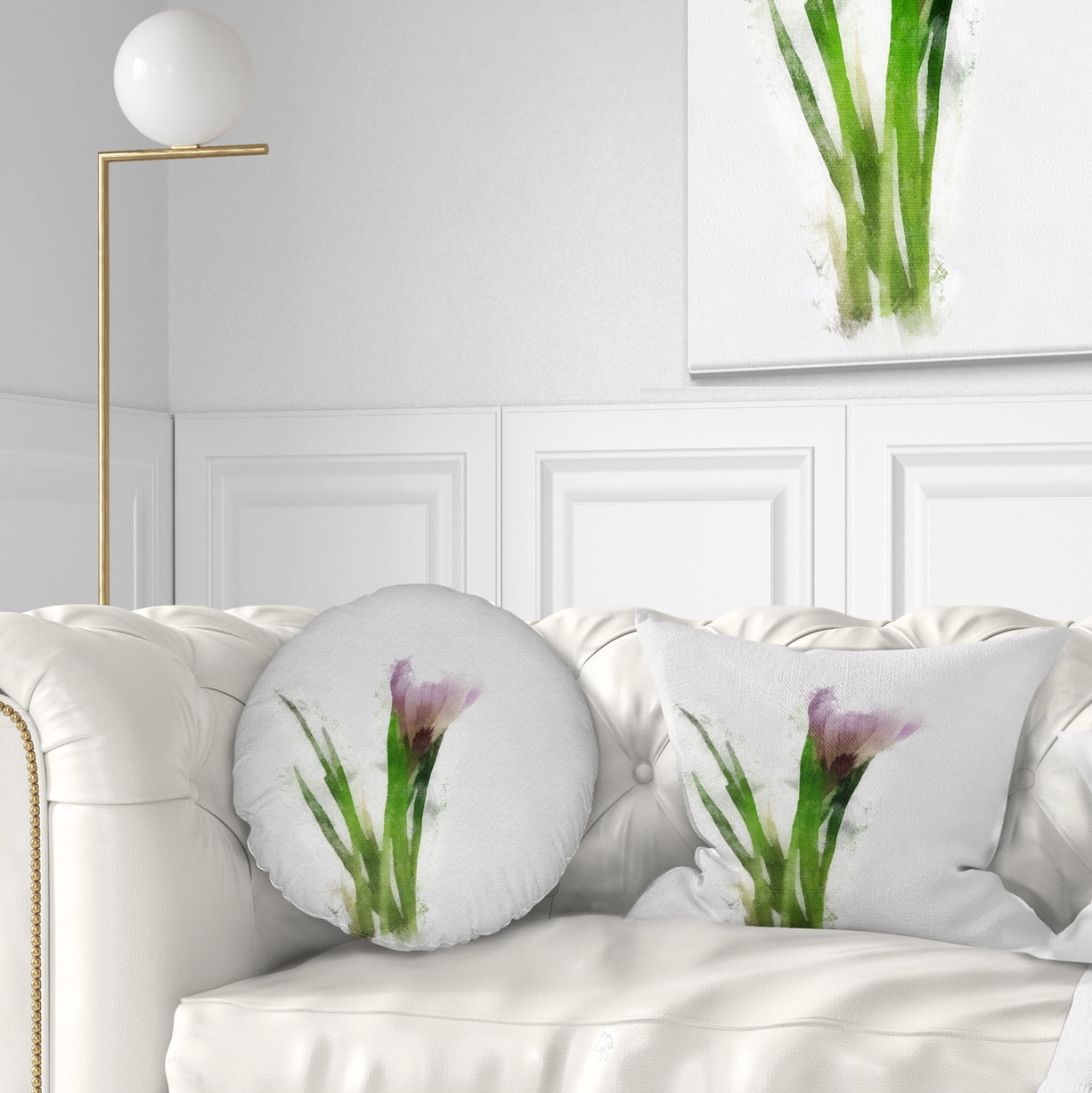 Designart Green Purple Watercolor Flower Sketch - Floral Throw Pillow - 12x20
