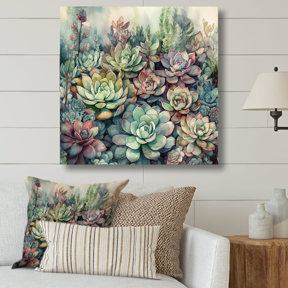 Designart "Green Red Cactus Scenery I" Floral Cactus Canvas Print