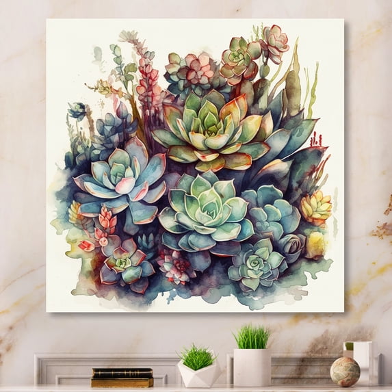 Designart "Green Red Cactus Scenery III" Floral Cactus Wall Art Living Room