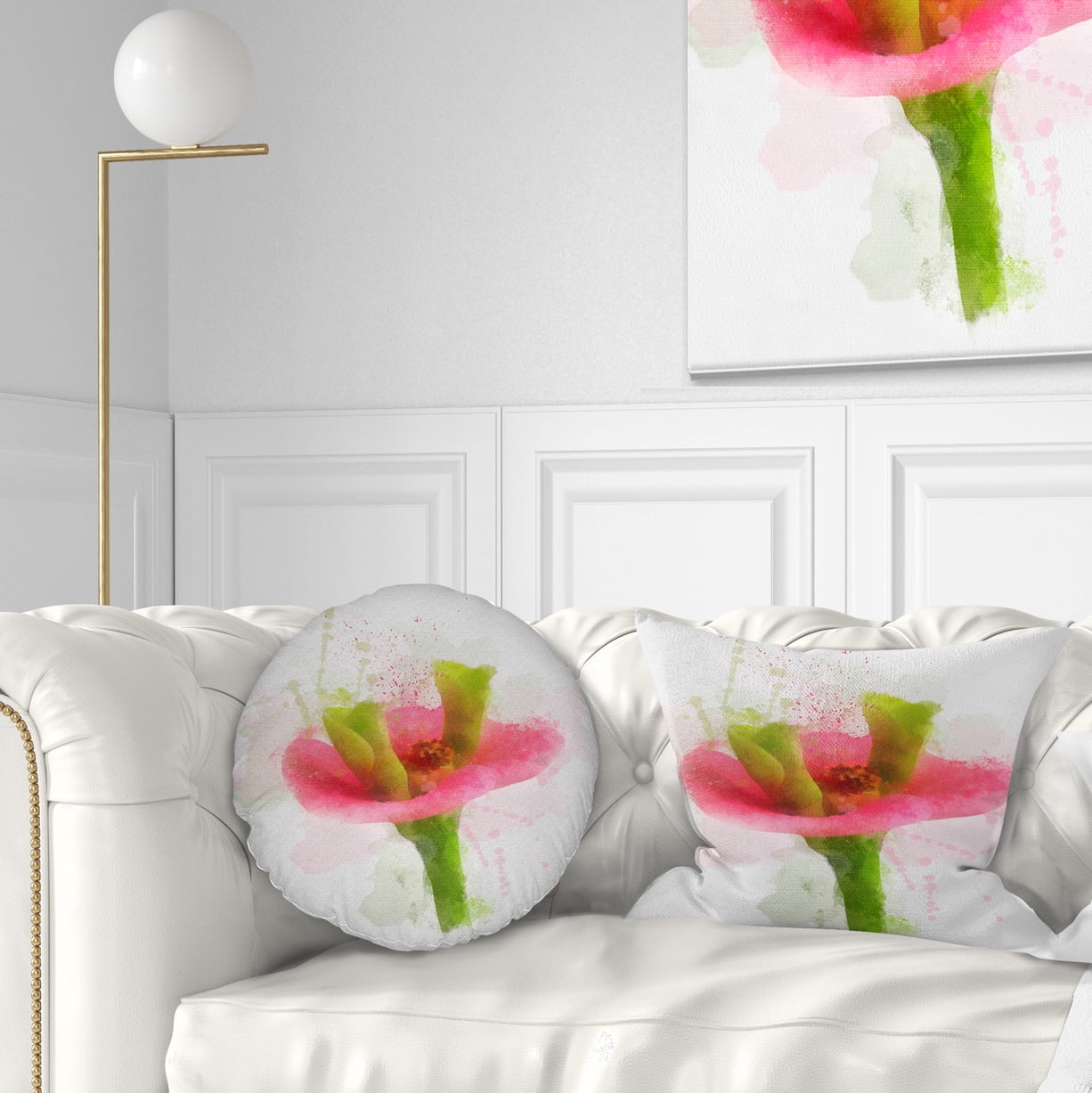 Designart Green Red Flower Sketch Watercolor - Floral Throw Pillow - 12x20