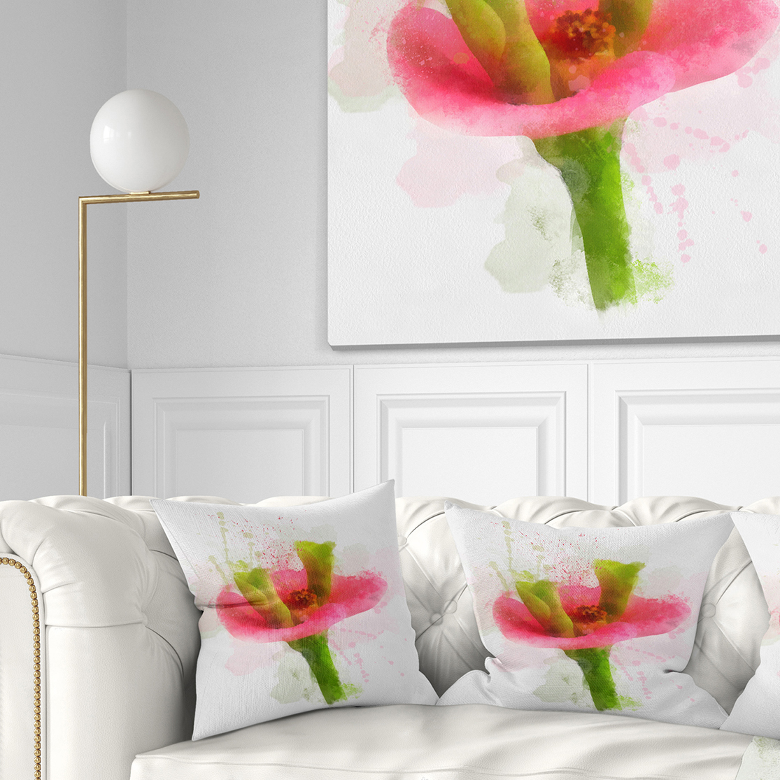 Designart Green Red Flower Sketch Watercolor - Floral Throw Pillow - 16x16