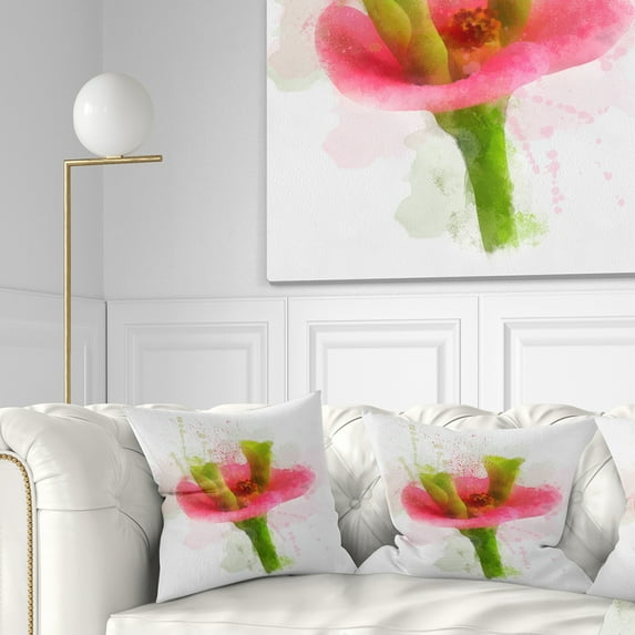 Designart Green Red Flower Sketch Watercolor - Floral Throw Pillow - 16x16