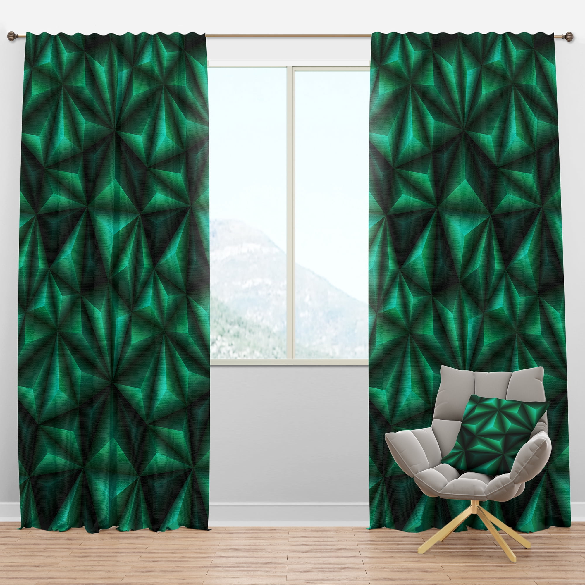 Designart 'Green Relief Triangles' Modern & Contemporary Blackout Curtain Panel