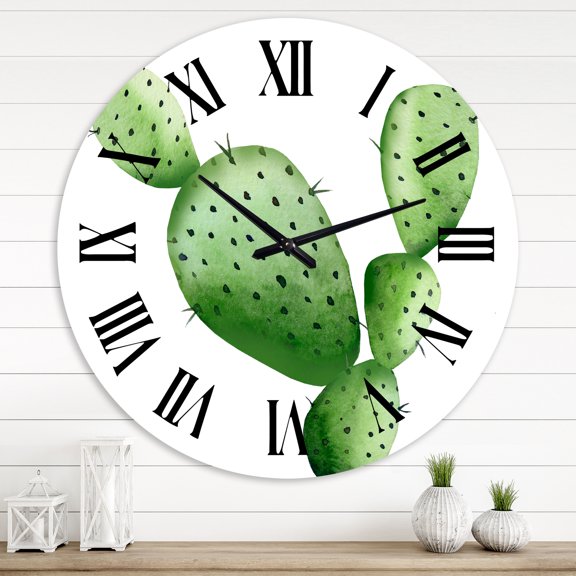 Designart 'Green Southwestern Cactus' Tropical Wall Clock