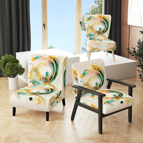 Designart "Green Spiral Pattern" Upholstered Modern & Contemporary Accent Chair and Abstract Arm Chair - Multiple Color & Pattern