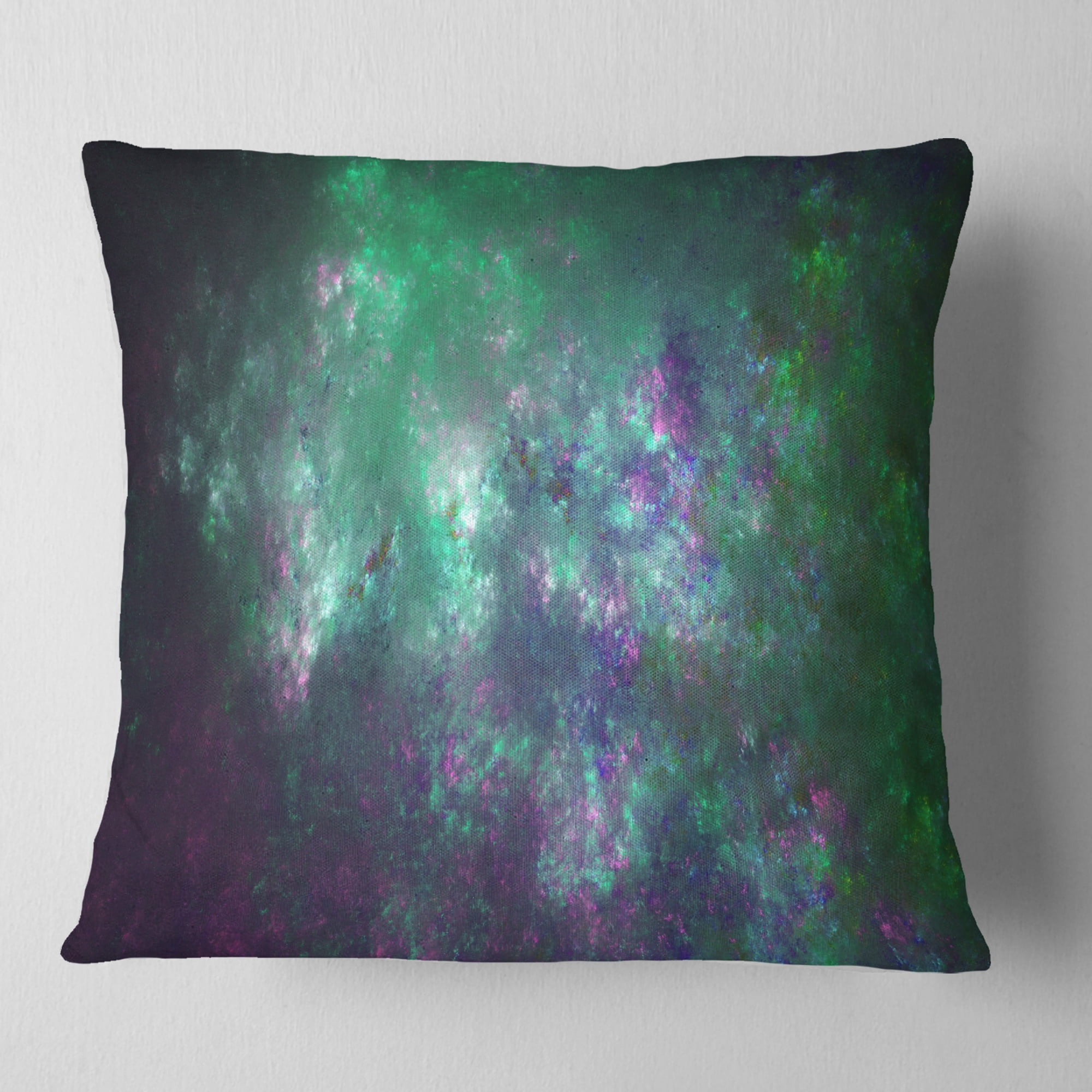Designart Green Starry Fractal Sky - Abstract Throw Pillow - 16x16