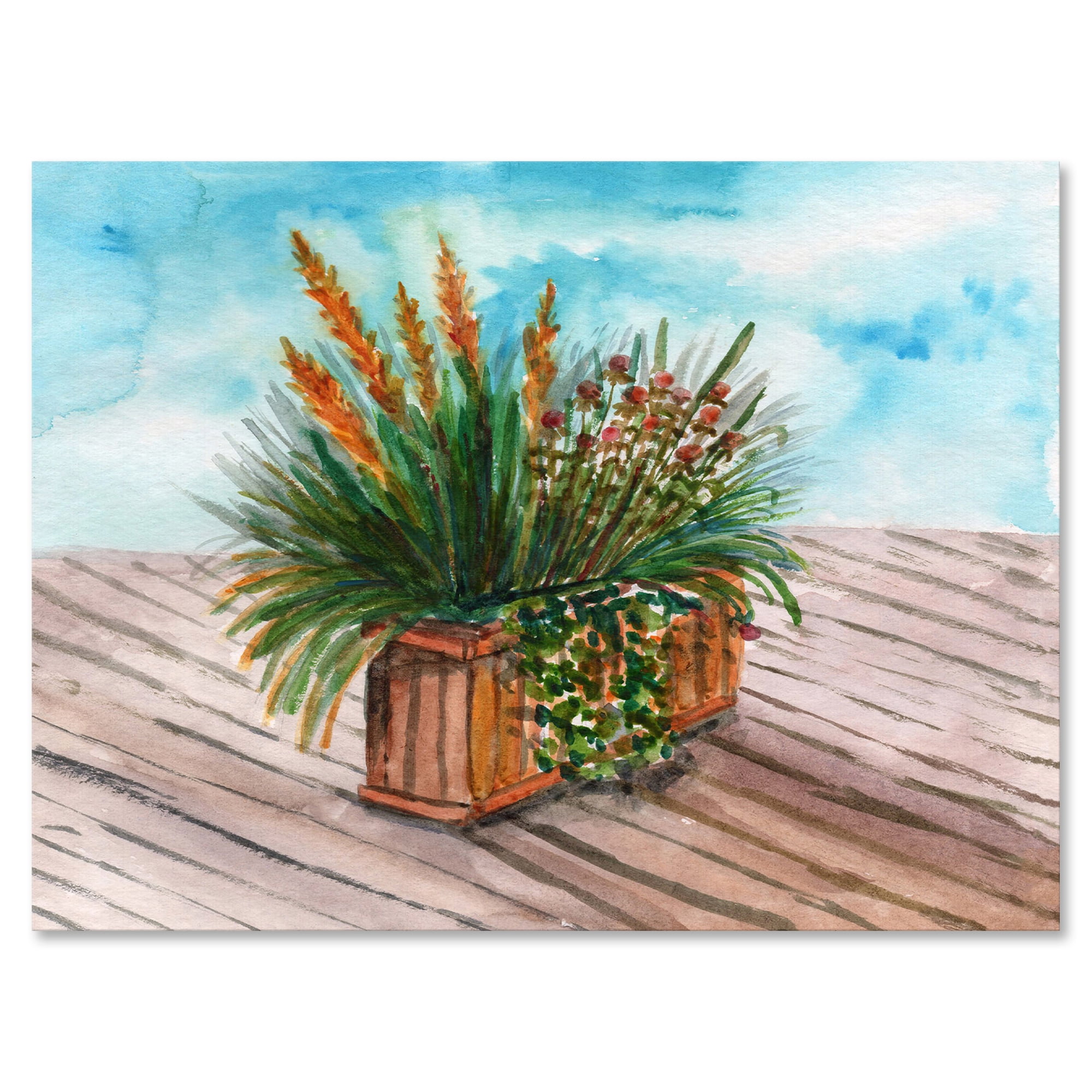 Designart ' Green Stems With Yellow Spikelets of Houseplant ' Traditional Canvas Wall Art Print
